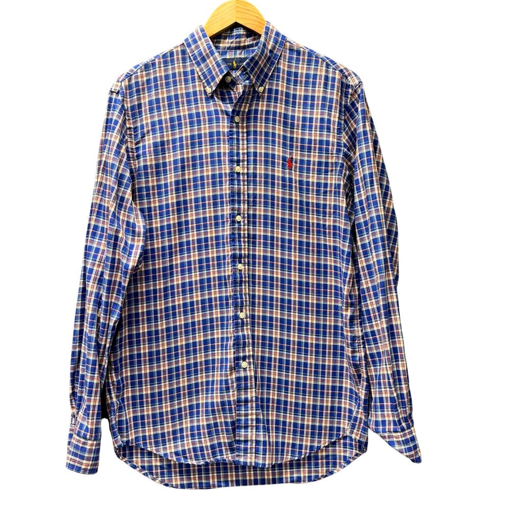 Ralph Lauren Shirt Preppy Coastal Blue Plaid Button Down‎ Red Pony Mens Medium